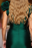 Dark Green Ruched Floral Satin Bodycon Homecoming Dress