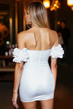 White Bodycon Off The Shoulder Homecoming Dress With Ruffled Sleeves