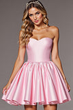 A Line Strapless Pink Satin Homecoming Dress With Bow