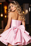 A Line Strapless Pink Satin Homecoming Dress With Bow