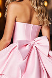 A Line Strapless Pink Satin Homecoming Dress With Bow