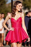A Line Red Spaghetti Straps Mini Homecoming Dress