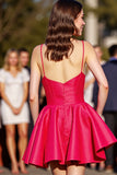 A Line Red Spaghetti Straps Mini Homecoming Dress