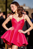 A Line Red Spaghetti Straps Mini Homecoming Dress