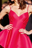A Line Red Spaghetti Straps Mini Homecoming Dress