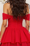 Off The Shoulder Red Tulle Ruffled Homecoming Dress