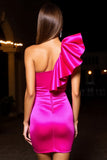 One Shoulder Ruffled Bodycon Fuchsia Homecoming Dress