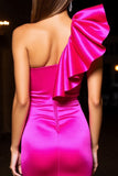 One Shoulder Ruffled Bodycon Fuchsia Homecoming Dress