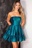 Sparkly Strapless A Line Dark Blue Homecoming Dress