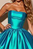 Blue Metallic Strapless Homecoming Dress