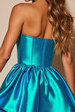 Blue Metallic Strapless Homecoming Dress