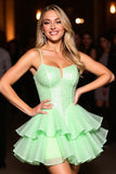 Green Corset A Line Homecoming Dress with Beading