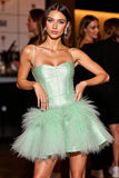 Green A Line Homecoming Dress with Feather