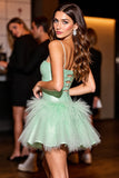 Green A Line Homecoming Dress with Feather