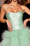 Green A Line Homecoming Dress with Feather