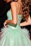 Green A Line Homecoming Dress with Feather