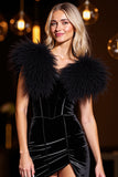 Velvet Black Homecoming Dress with Feather