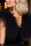 Velvet Black Homecoming Dress with Feather