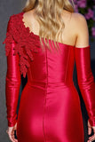 One Shoulder Satin Appliqued Homecoming Dress
