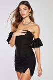 Black Bodycon Strapless Short Homecoming Dress with Sleeves