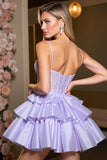 Lavender A Line Corset Satin Homecoming Dress with Appliques