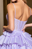 Lavender A Line Corset Satin Homecoming Dress with Appliques