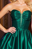 Dark Green A-Line Strapless Satin Short Homecoming Dress