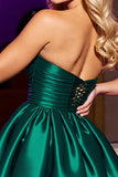 Dark Green A-Line Strapless Satin Short Homecoming Dress