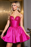 Sparkly A Line Fuchsia Satin Corset Homecoming Dress