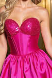 Sparkly A Line Fuchsia Satin Corset Homecoming Dress