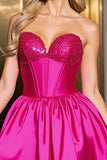 Sparkly A Line Fuchsia Satin Corset Homecoming Dress