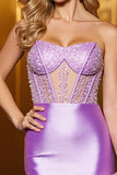 Lilac Sparkly Corset Bodycon Strapless Satin Homecoming Dress