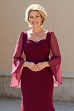 Burgundy Mermaid Long Sleeves Mother Of The Bride Dress