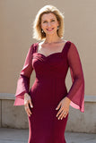Burgundy Mermaid Long Sleeves Mother Of The Bride Dress