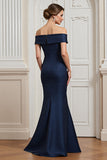 Navy Mermaid Off The Shoulder Mother Of The Bride Dress With Appliques