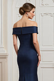 Navy Mermaid Off The Shoulder Mother Of The Bride Dress With Appliques