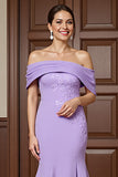 Lilac Mermaid Off The Shoulder Mother Of The Bride Dress With Appliques