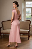 Dusty Rose Sheath Satin Ruched Midi Mother Of Bride Dress