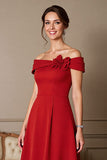 Dark Red A Line Off The Shoulder Long Mother Of The Bride Dress With 3D Flowers