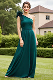 One Shoulder Pine Satin A Line Mother Of The Bride Dress