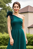 One Shoulder Pine Satin A Line Mother Of The Bride Dress