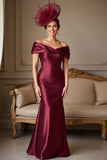 Burgundy Mermaid Satin Off The Shoulder Mother Of The Bride Dress