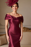 Burgundy Mermaid Satin Off The Shoulder Mother Of The Bride Dress