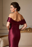Burgundy Mermaid Satin Off The Shoulder Mother Of The Bride Dress