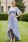 Grey Blue Ruched Chiffon A Line High Low Mother Of The Bride Dress