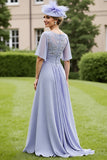 Grey Blue Ruched Chiffon A Line High Low Mother Of The Bride Dress