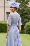 Grey Blue Ruched Chiffon A Line High Low Mother Of The Bride Dress