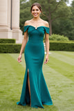 Peacock Green Mermaid Off The Shoulder Mother Of The Bride Dress With Slit