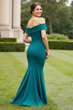 Peacock Green Mermaid Off The Shoulder Mother Of The Bride Dress With Slit