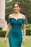 Peacock Green Mermaid Off The Shoulder Mother Of The Bride Dress With Slit